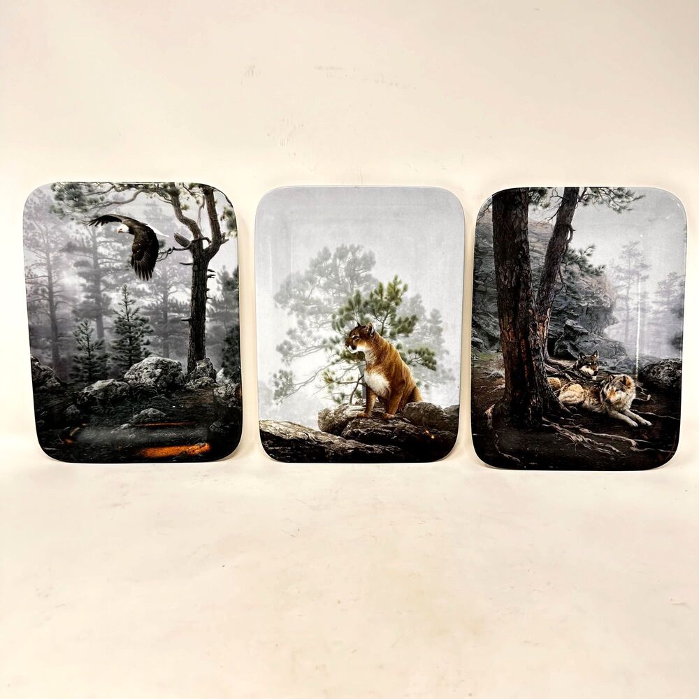 3 Vintage Bradford Exchange Natures Harmony Wildlife Plates Wolves Eagle Cougar